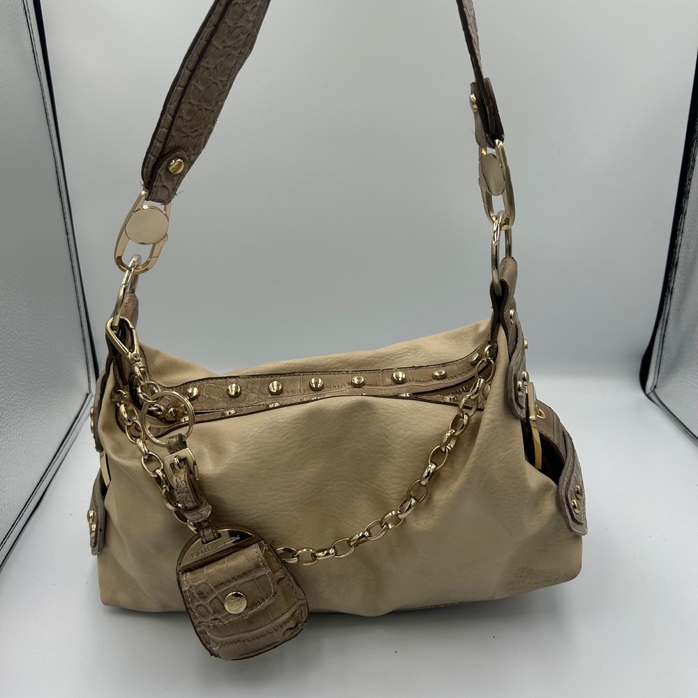 Kathy Van Zeeland Shoulder Bag Womens Medium Tan Studded Croc Trim Purse